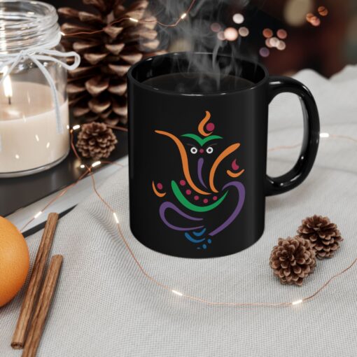 Lord Ganesh Design Black Mug 11oz